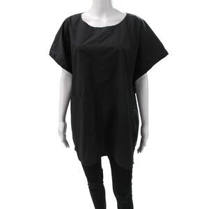 Meimeij Women Tunic Blouse Black Boat Neck Short Sleeve Cotton Size 46